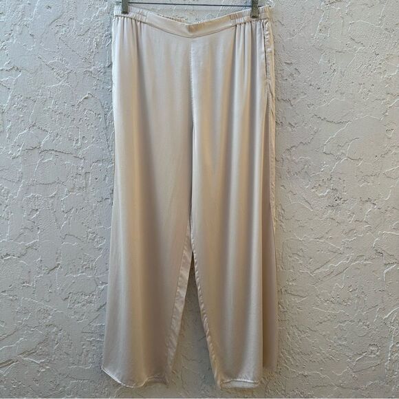 LUNYA Pants Women XL Pajama Lounge Silk Wide Leg Pull On Pockets Cream Ivory - Picture 1 of 11